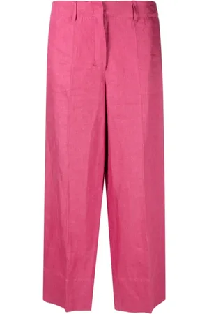 Max Mara Bukser, Dame, Lyserød, XS, Linned, Fuchsia Cropped Linnedbukser