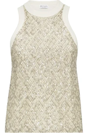 Brunello Cucinelli Top, Dame, Grøn, L, Bomuld, Broderet bomuldsjersey top