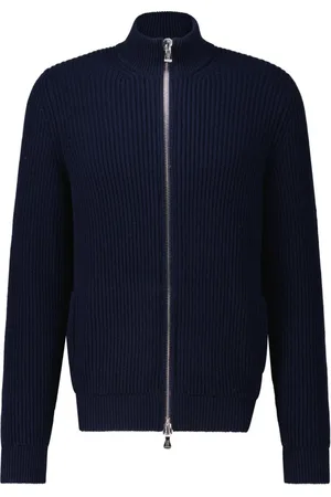 FEDELI Strik, Herre, Blå, 2XL, Cashmere, Cashmere Cardigan med høj krave