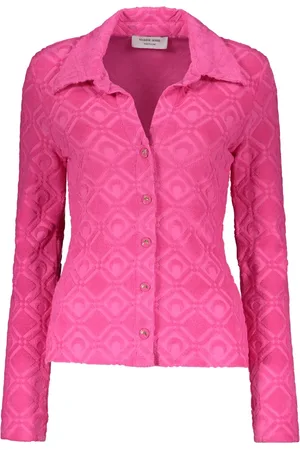 Marine Serre Bluser & Skjorter, Dame, Lyserød, S, Bomuld, Logo Jacquard Skjorte med Frotté