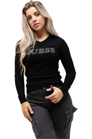 Guess Sweathshirts & Hoodies, Dame, Sort, XS, Bomuld, Sort Logo Sweater med V-udskæring