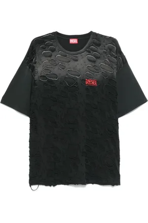 Diesel Top, Herre, Sort, M, Bomuld, Sort T-shirt med Logo Print og Rund Hals