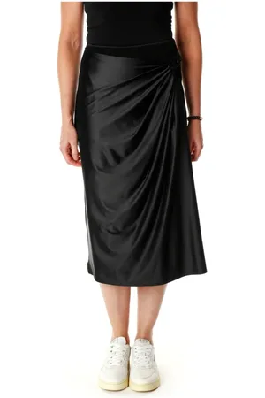 Diesel Nederdel, Dame, Sort, M, Draperet Chintz Midi-nederdel med Metallisk Oval