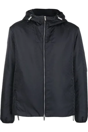 Emporio Armani Jakke, Herre, Blå, XL, Uld, Monogram-mønstret Hættejakke