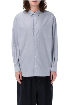 Comme des Garçons Skjorte, Herre, Blå, L, Bomuld, Stribet bomuldsskjorte med spids krave