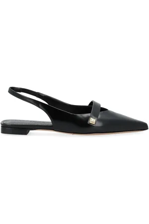 Max Mara Sko, Dame, Sort, 36 EU, Læder, Sort lædersandal med flad sål og slingback-design