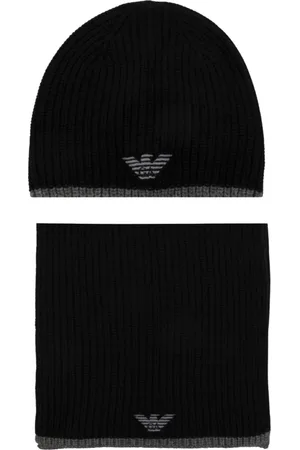 Emporio Armani Tilbehør, Herre, Sort, ONE SIZE, Uld, Beanie & Scarf Sæt