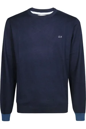 sun68 Strik, Herre, Blå, M, Uld, Contrast Round Elbow Sleeve Top