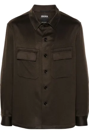 Ermenegildo Zegna Jakke, Herre, Brun, 2XL, Cashmere, Cashmere Overshirt med knaplukning