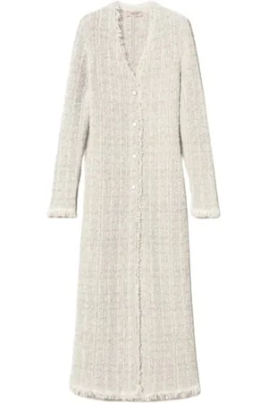 Twin-Set Strik, Dame, Grå, L, Bomuld, Lang Strik Cardigan med Lurex® Jacquard
