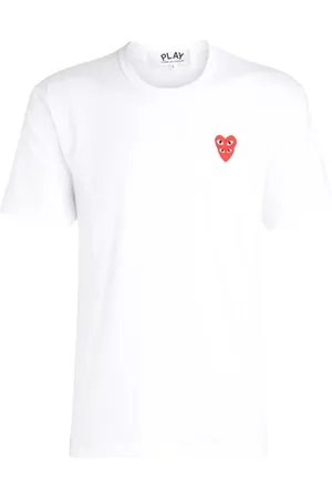 Comme des Garçons Top, Herre, Hvid, L, Bomuld, Hvid T-shirt med hjerteprint og slim fit
