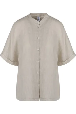 Bomboogie Bluser & Skjorter, Dame, , M, Linned, Elfenbensfarvet linnedskjorte i koreansk stil
