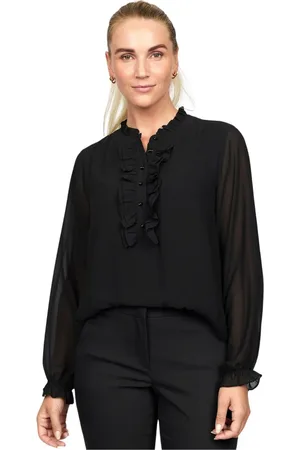2-Biz Bluser & Skjorter, Dame, Sort, XL, Polyester, Mesh Bluse med Flæsedetaljer