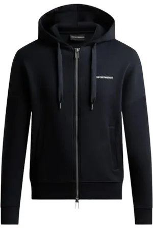 Emporio Armani Sweathshirts & Hoodies, Herre, Sort, L, Bomuld, Navyblå Double Jersey Hættetrøje