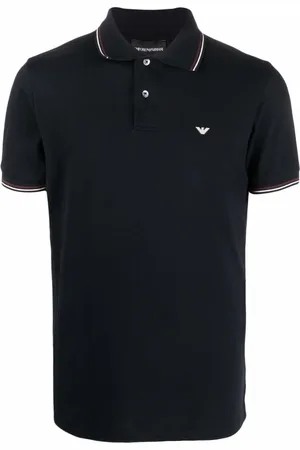 Emporio Armani Top, Herre, Blå, XL, Bomuld, Logo-broderet polo shirt