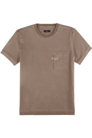 FAY Top, Herre, Brun, M, Bomuld, Bomulds T-shirt med Lomme