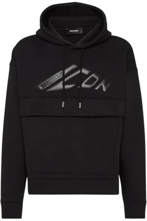 Dsquared2 Sweathshirts & Hoodies, Herre, Sort, S, Bomuld, Loose Fit Hættetrøje med Kængurulomme