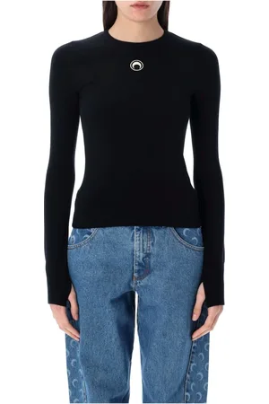 Marine Serre Strik, Dame, Sort, S, Uld, Moon Logo Strik Fitted Sweater