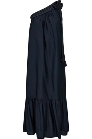 Co`Couture Kjole, Dame, Blå, XS, Uld, One-Shoulder Asym Kjole med Flæsedetalje