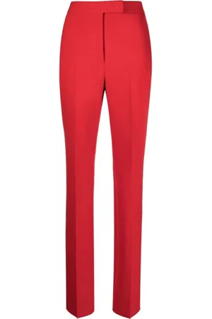 Salvatore Ferragamo Bukser, Dame, Rød, XS, Røde Virgin Wool Straight-Leg Bukser