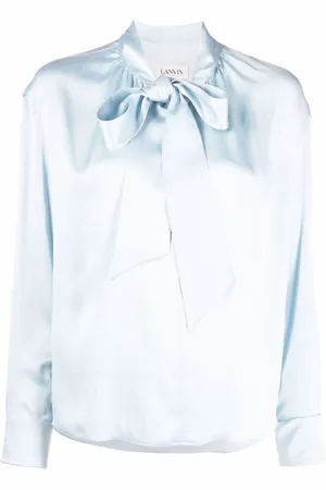 Lanvin Bluser & Skjorter, Dame, Blå, M, Silkebluse med båndlukning
