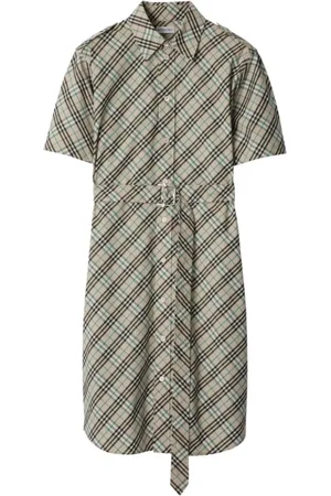 Burberry Kjole, Dame, Grøn, L, Skjortekjole i gråbrun tern
