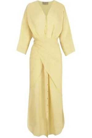 Cortana Kjole, Dame, Gul, 2XL, Lys Gul Ramie Midi Kjole