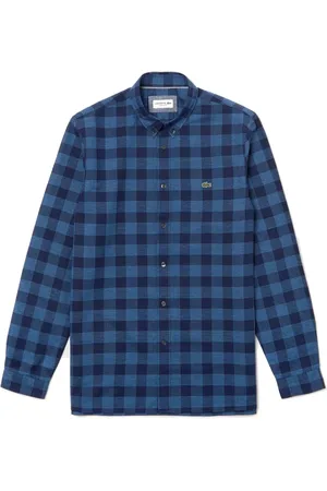 Lacoste Skjorte, Herre, Blå, 2XL, Bomuld, Skjorte med tern og broderet grøn krokodille