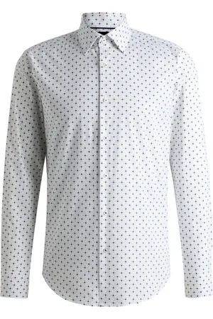 HUGO BOSS Skjorte, Herre, Hvid, XL, Bomuld, Regular Fit Bomuldspoplin Skjorte med Kent Krave