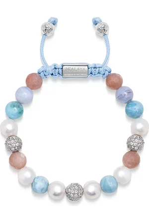 Nialaya Tilbehør, Dame, Grå, M, Perlearmbånd med Larimar, Perle, Blå Blonde Agat og Pink Aventurin
