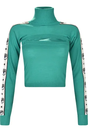 Chiara Ferragni Strik, Dame, Grøn, S, Uld, Cut-Out Rollneck Top