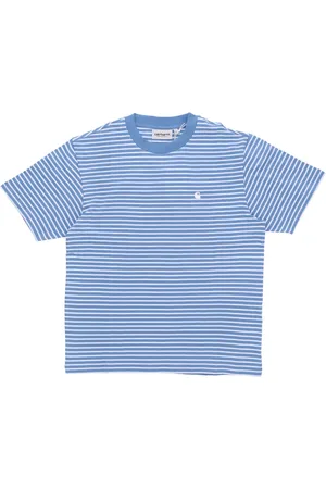 Carhartt Top, Dame, Blå, M, Bomuld, Stribet T-shirt med Rund Hals