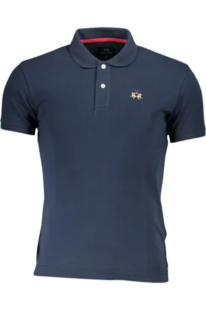 La Martina Top, Herre, Blå, L, Bomuld, Bomuldspoloshirt med kontrastdetaljer og broderi