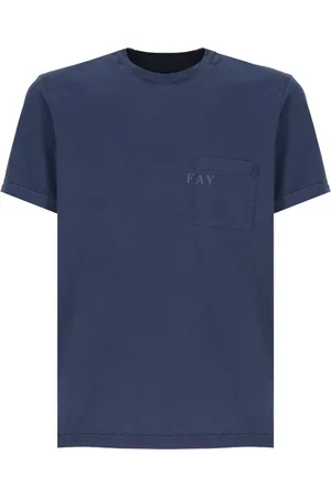 FAY Top, Herre, Blå, XL, Bomuld, Crewneck T-shirt med brystlomme