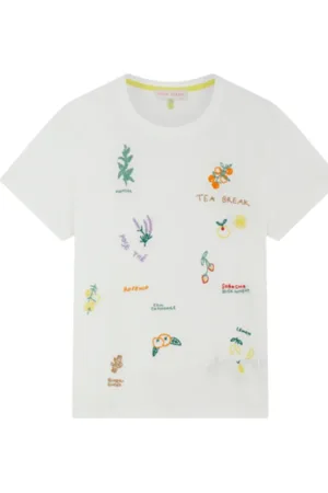 MIRA MIKATI Top, Dame, Hvid, M, Bomuld, Broderet hvid T-shirt - Kort ærme