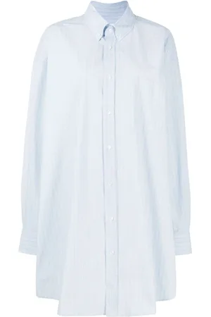 Maison Margiela Bluser & Skjorter, Dame, Blå, M, Tyl, Stribet Button-Down Skjorte
