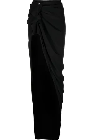 Rick Owens Nederdel, Dame, Sort, XS, Draperet Maxi Nederdel med Rufflekant