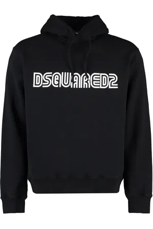 Dsquared2 Sweathshirts & Hoodies, Herre, Sort, M, Bomuld, Logo Print Hoodie med Ribkanter