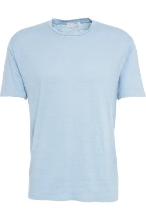 Daniele Fiesoli Top, Herre, Blå, XL, Linned, Blå Linned Crew Neck T-shirt