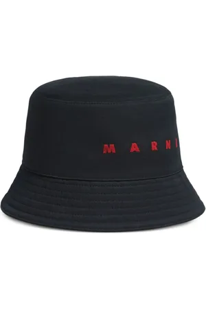 Marni Tilbehør, Herre, Blå, M, Bomuld, Bucket Hat med Logo Broderi