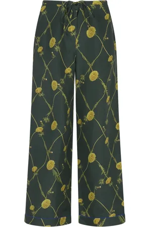 Burberry Bukser, Dame, Grøn, XS, Silke Pyjamabukser med Mælkebøtteprint