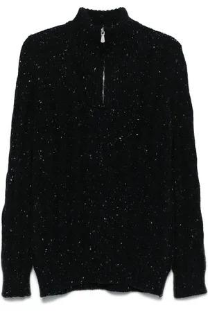 ELEVENTY Strik, Herre, Blå, L, Uld, Half-Zip Strik