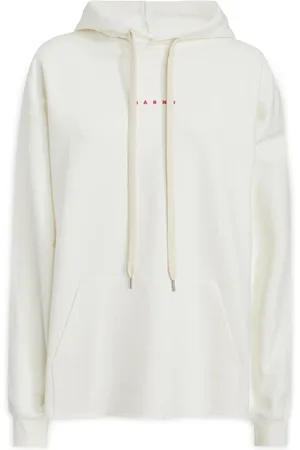 Marni Sweathshirts & Hoodies, Dame, Hvid, 3XS, Bomuld, Logo-printet langærmet hættetrøje