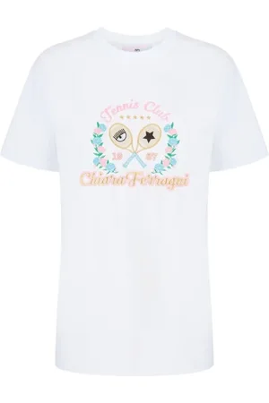 Chiara Ferragni Top, Dame, Hvid, M, Bomuld, Tennis Club Broderet T-shirt