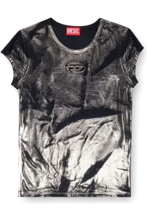 Diesel Top, Dame, Sort, XS, Bomuld, Metallic Effect Kortærmet Logo T-shirt