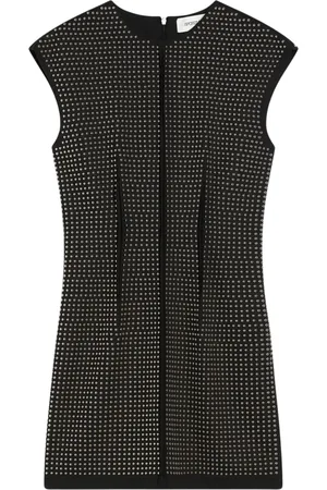 Sportmax Kjole, Dame, Sort, M, Uld, Chic Ærmeløs Mini Kjole med Sølv Nitter