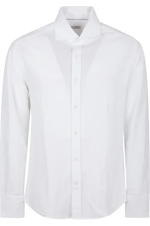 Brunello Cucinelli Skjorte, Herre, Hvid, 2XL, Bomuld, Hvid Bomuldspoplin Skjorte Fransk Krave