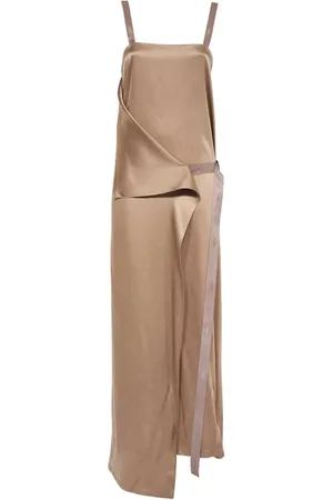 Fendi Kjole, Dame, Brun, 2XS, Silke Wrap Kjole med Logoed Bånd