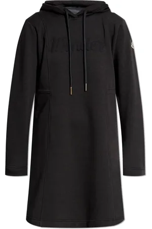 Moncler Kjole, Dame, Sort, M, Bomuld, Logo Patch Bomuldsblanding Hætte Kjole