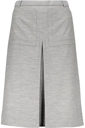 Burberry Nederdel, Dame, Grå, S, Uld, Contrast Stitching Midi Skirt